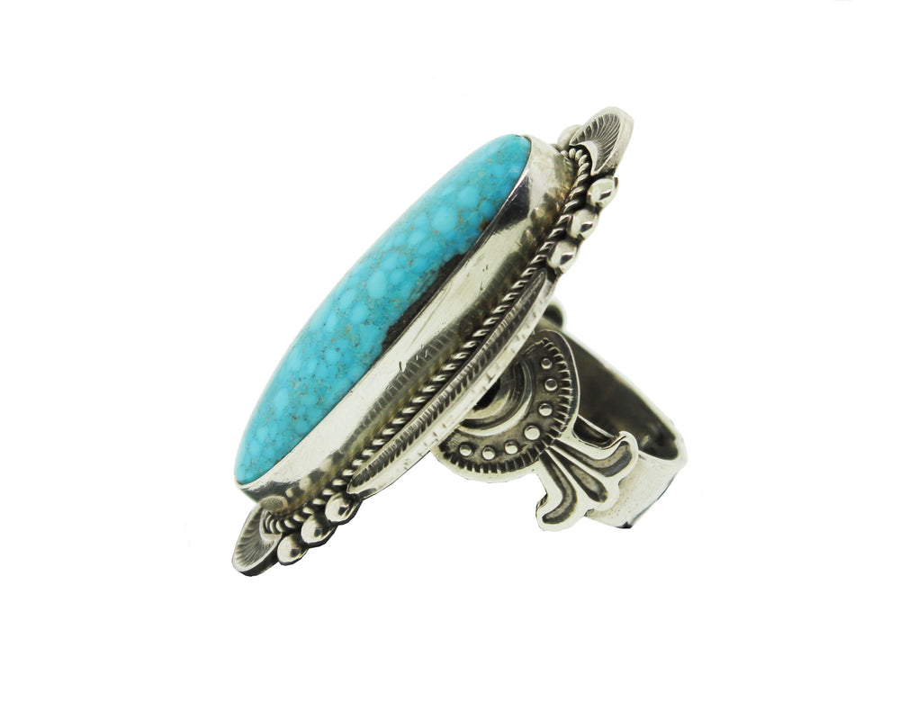 Sterling Silver Long Bird's Eye Turquoise Ring