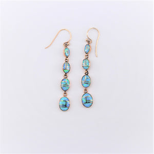 4 Blue Opal Oval Drop Earrings