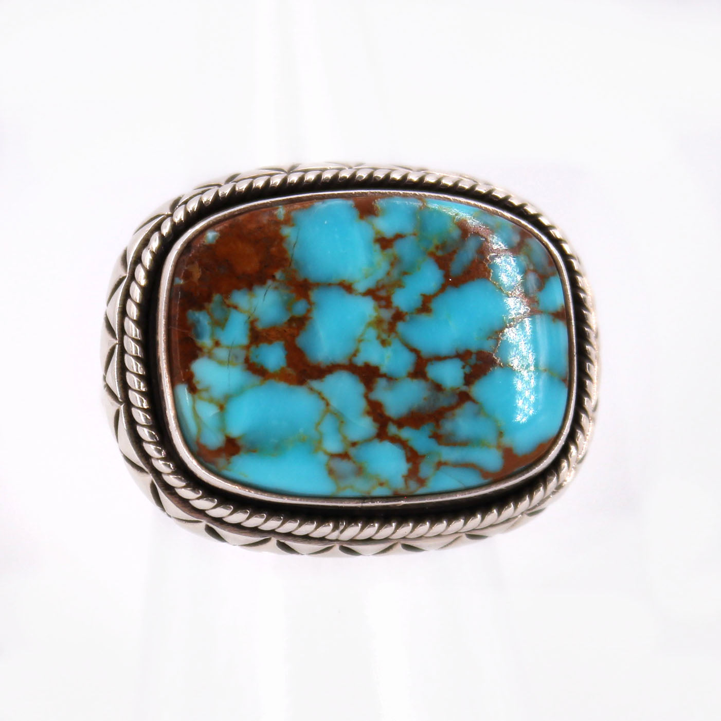 Stamped Turquoise Ring – Squash Blossom