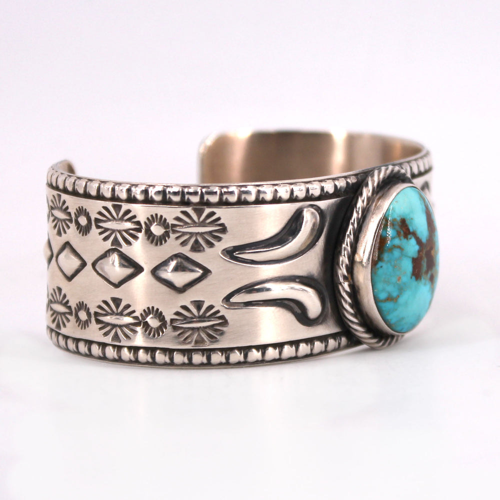 Heavy Stamped Silver and Turquoise Cuff