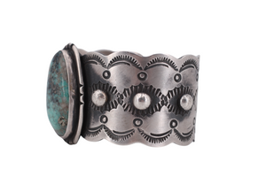 Large Oval Turquoise Stamped Wide Band Cuff by Chimney Butte