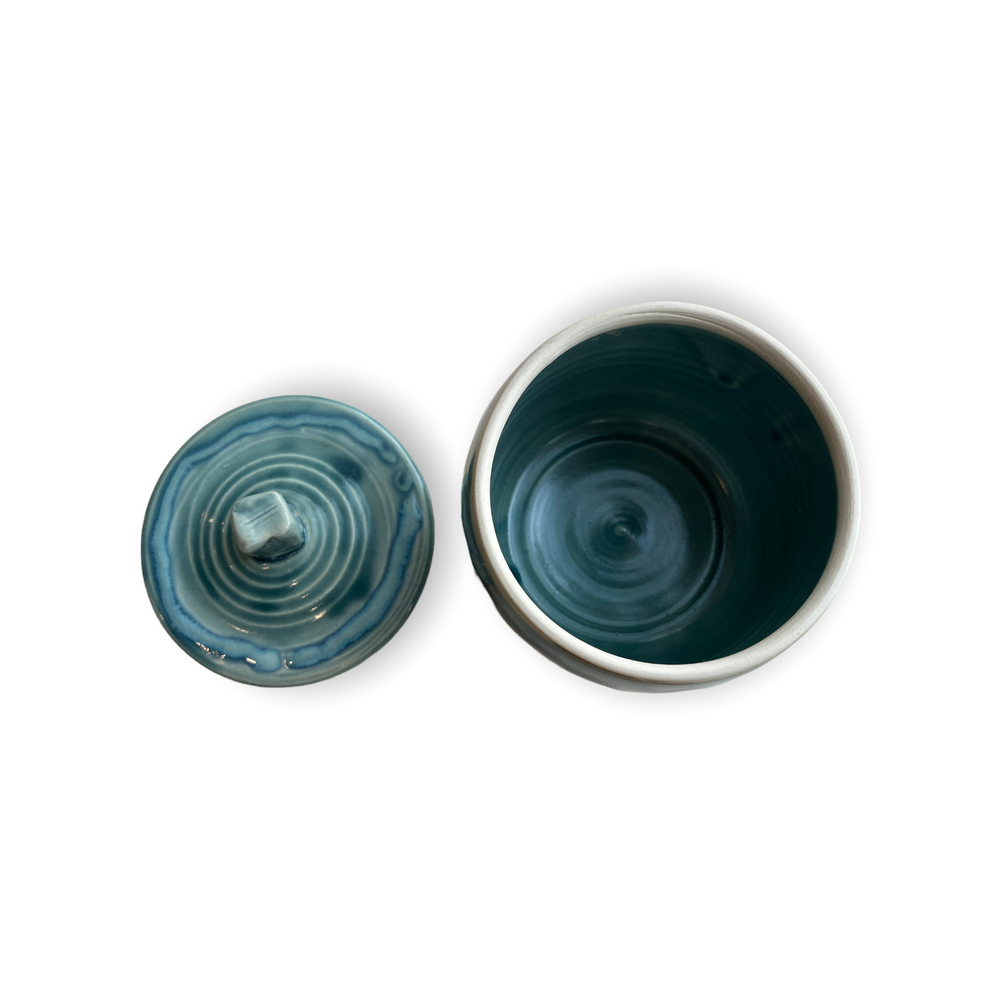 Small Blue-Green Canister with Lid