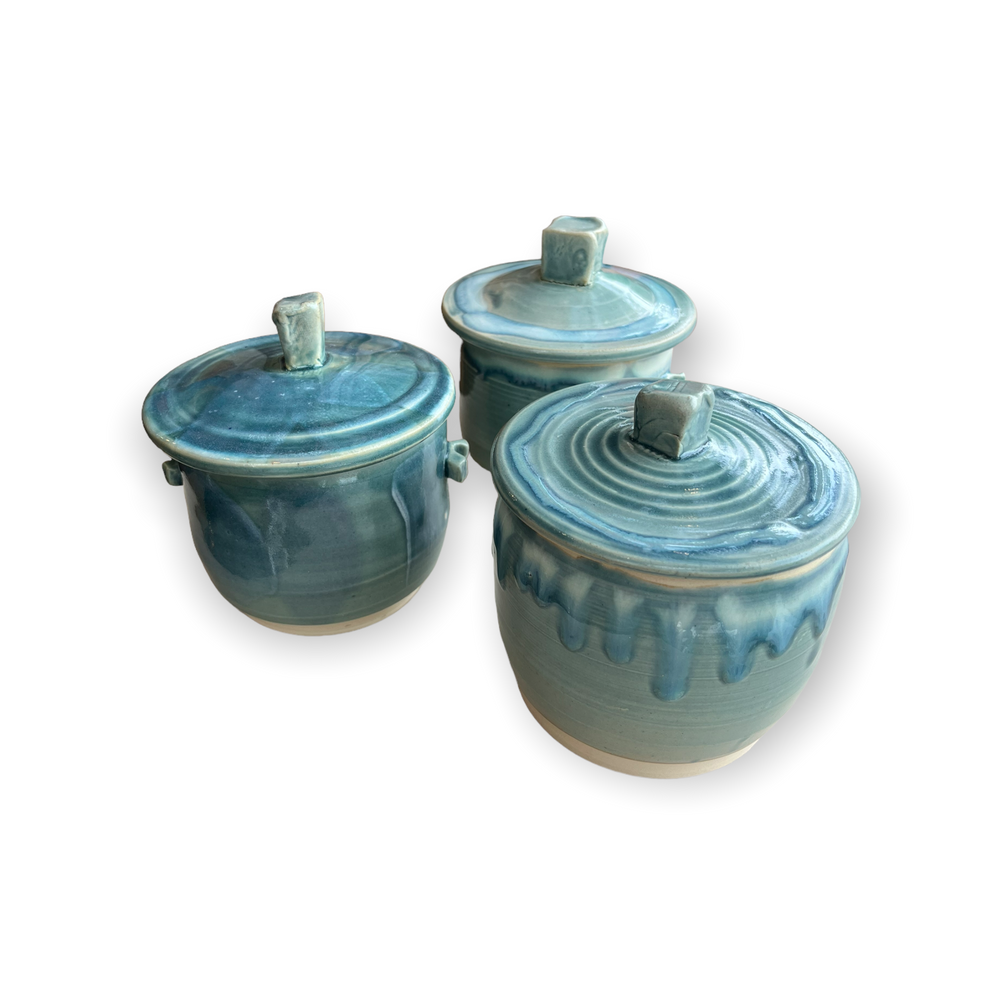 Small Blue-Green Canister with Lid