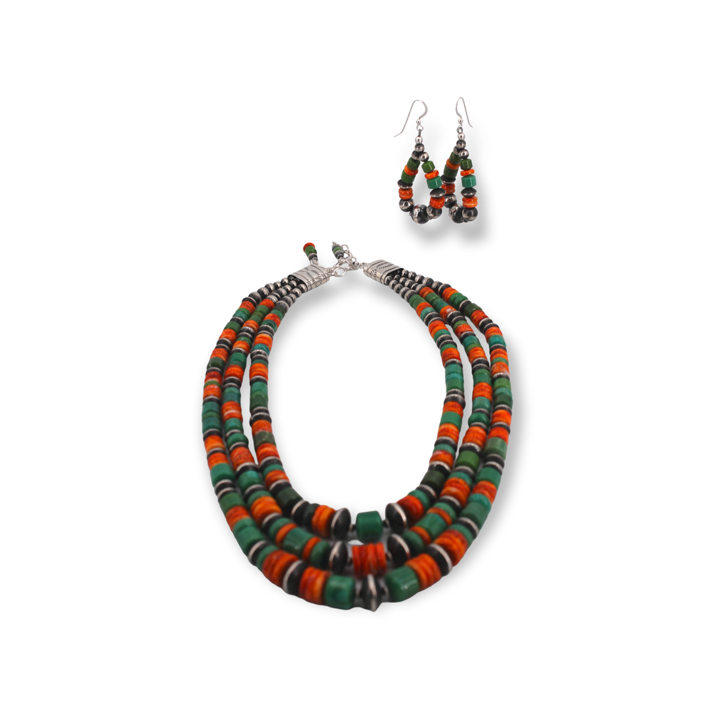 Spiny Oyster And Green Turquoise Necklace Set