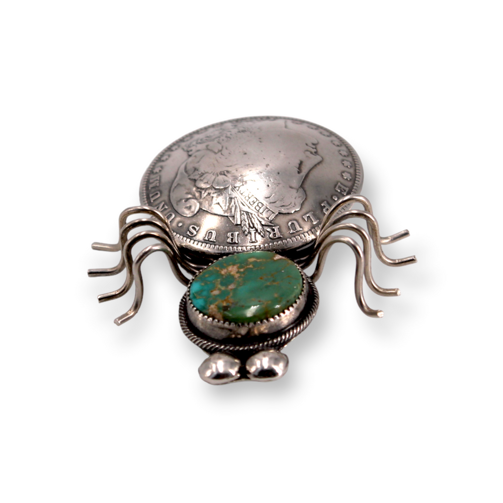 "Morgan Dollar" Spider/Bug Pin with Pilot Mountain Turquoise