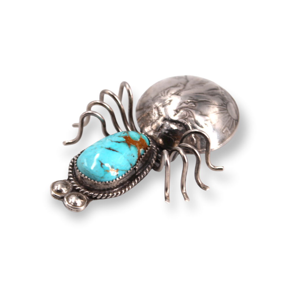 Walking Liberty Half Dollar Spider/Bug Pin with Blue Turquoise