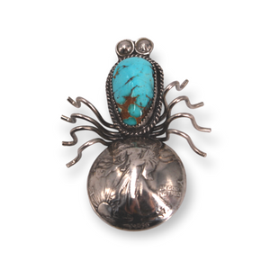 Walking Liberty Half Dollar Spider/Bug Pin with Blue Turquoise