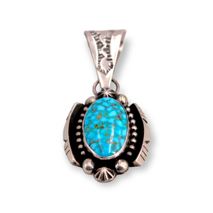 Large Oval Kingman Turquoise Pendant With Stamped Bail