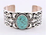 Heavy Stamped Sterling Silver & Turquoise Cuff
