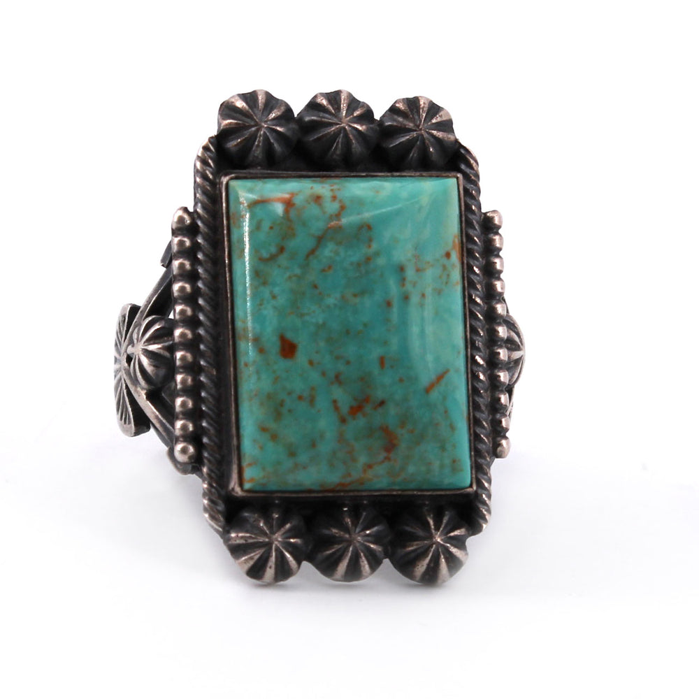 Ornate Tooled Turquoise and Sterling Silver Ring