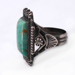 Ornate Tooled Turquoise and Sterling Silver Ring