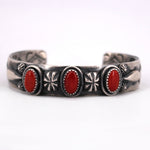 3 Stone Stamped Red Coral Cuff