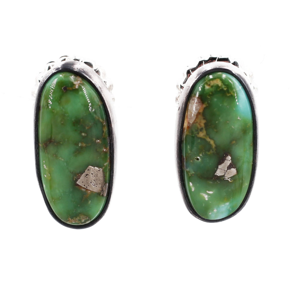 Oval Green Turquoise Stud Earrings