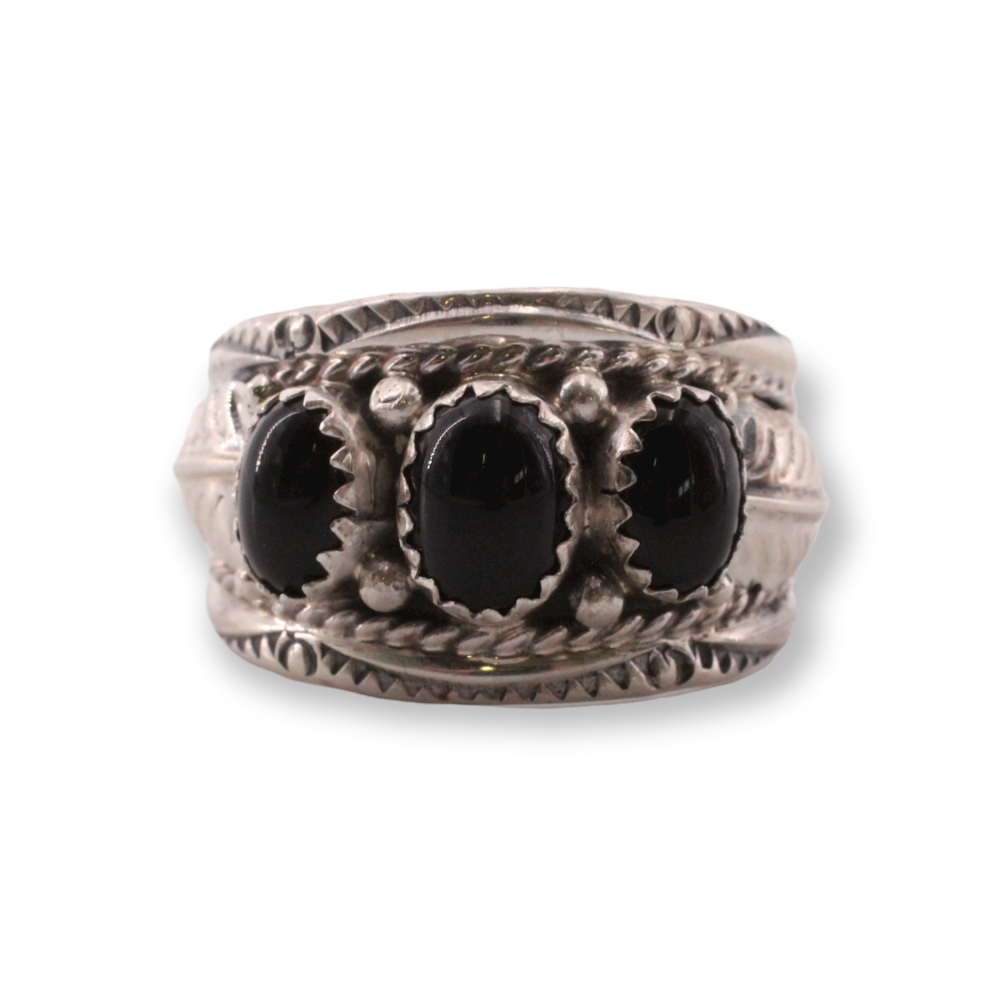 Three Stone Black Onyx Ring