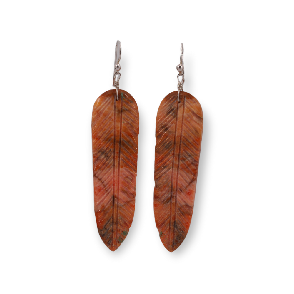 Carved Sponge Coral Feather Earrings