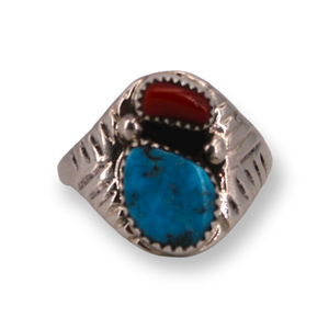 Turquoise And Coral Ring