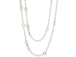 Hoopla Silver Station Necklace, Mixed Round Links, 'kissed' with 24k Gold, 39.5"