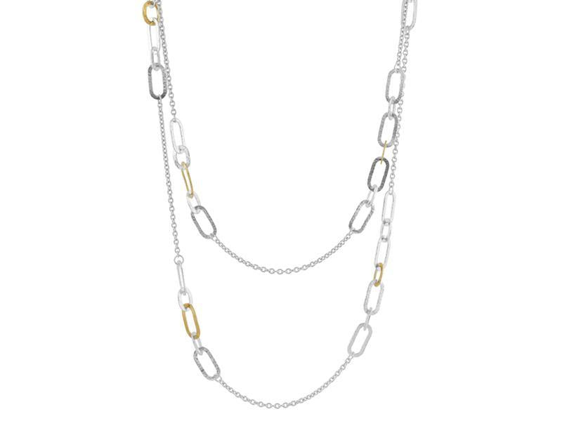 "Mango" Silver Station Necklace, 'kissed' with 24K gold, 40"