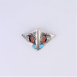 Vintage Sterling Silver Collar Tips with Turquoise & Coral