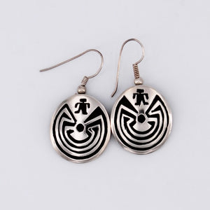 Small Sterling Silver 'Man-in-a-Maze' Overlay Earrings