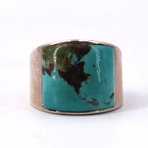 Green-Blue Turquoise Rounded Ring, size 10.