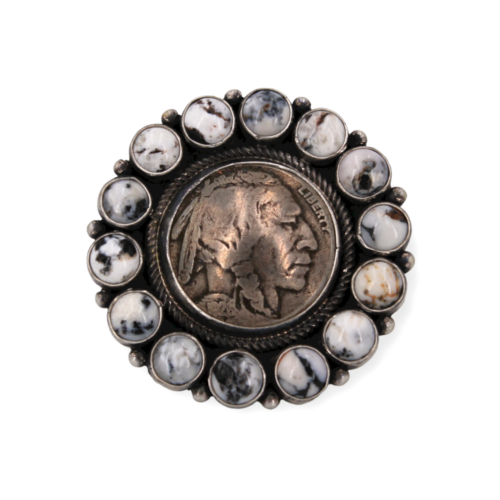 Buffalo Nickel Ring with White Buffalo Turquoise