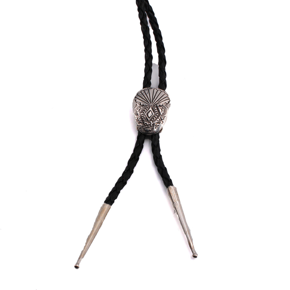 Stamped Silver Bolo Tie by Shirley Skeets