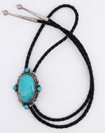 Rope & Stamp Sterling Silver and Turquoise Bolo Tie