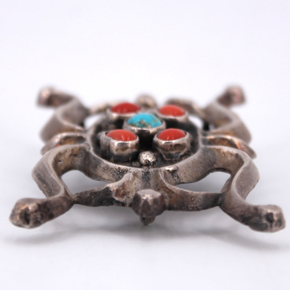 Ornate 5-Stone Turquoise and Red Coral Belt Buckle