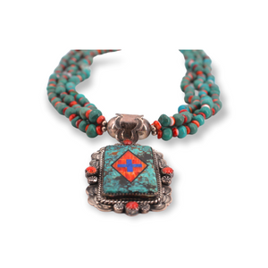 Turquoise And Red Spiny Oyster Necklace