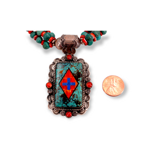 Turquoise And Red Spiny Oyster Necklace