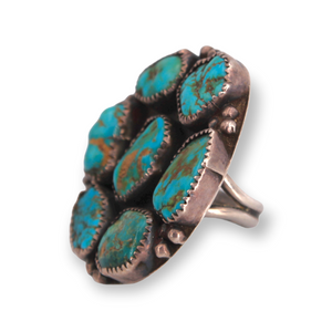 Large Round Seven Stone Turquoise Ring.