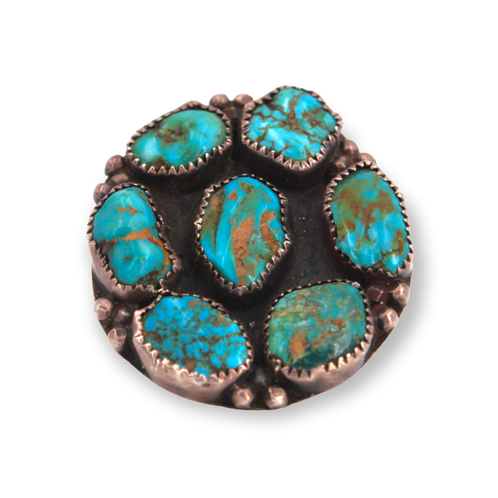 Large Round Seven Stone Turquoise Ring.