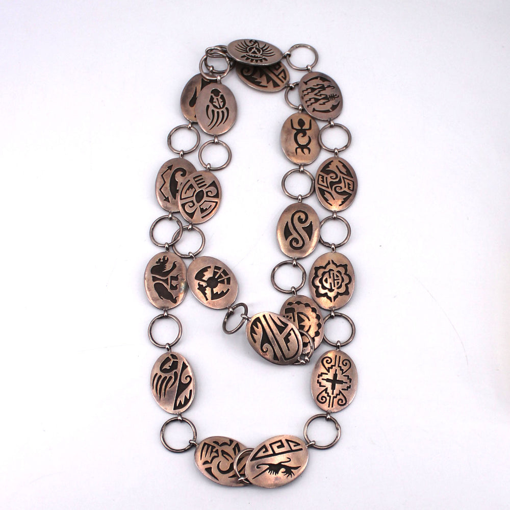 Sterling Silver Hopi Overlay Link Belt by Ambrose Namoki