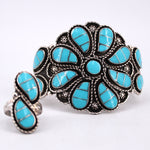 Zuni Sleeping Beauty Turquoise Cuff and Ring Set by Susie Lowsayate