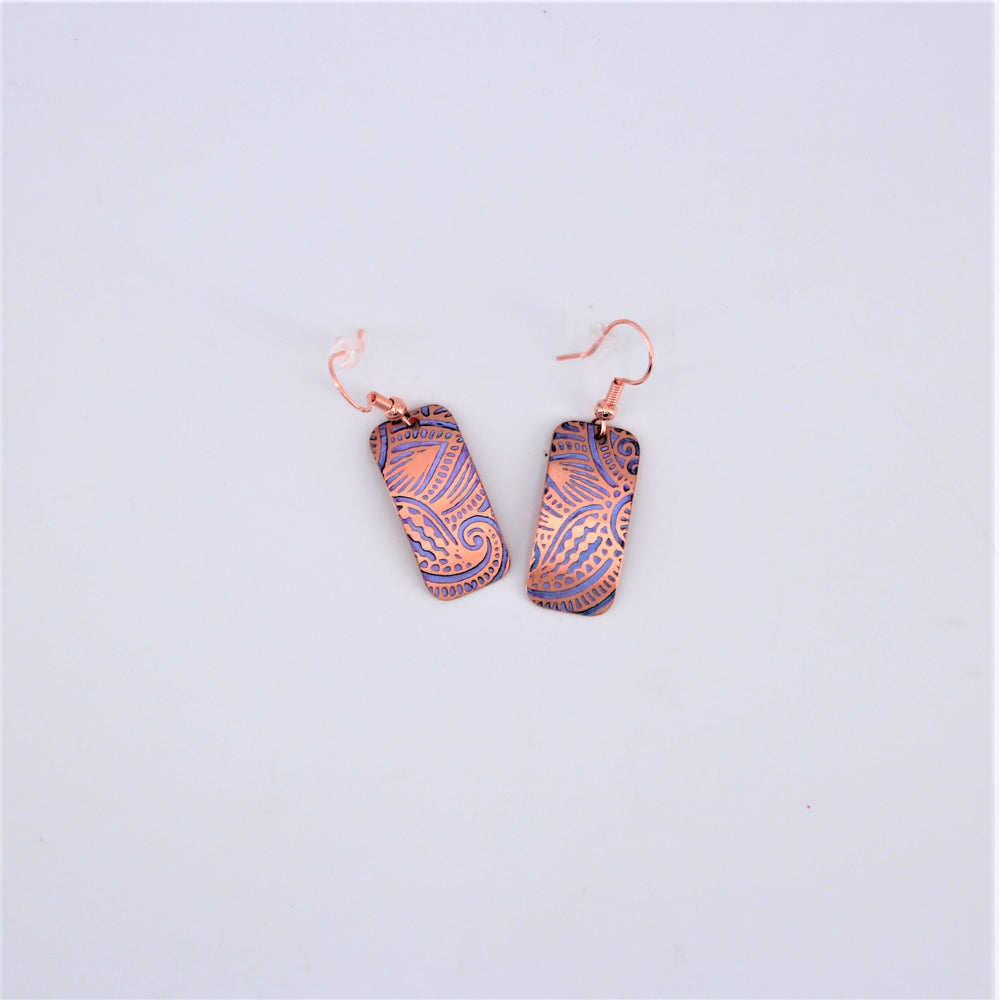 Abstract Purple Patina Copper Earrings