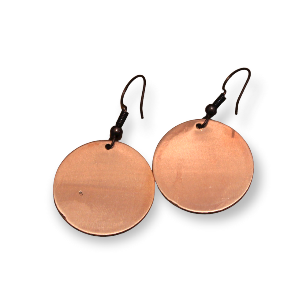 Prairie Flower Blue Round Copper Earrings