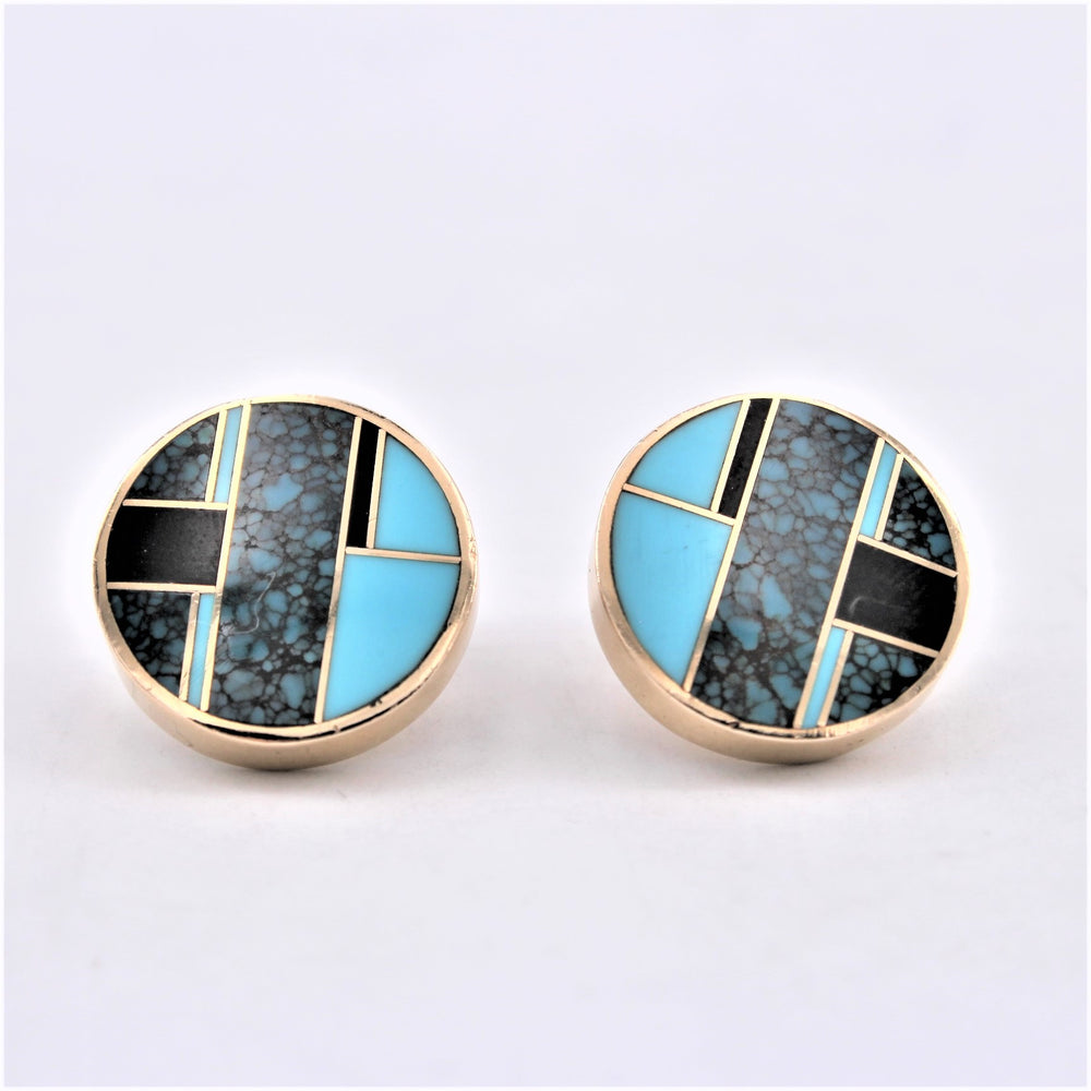 Blue and Black Turquoise Inlay Stud Earrings