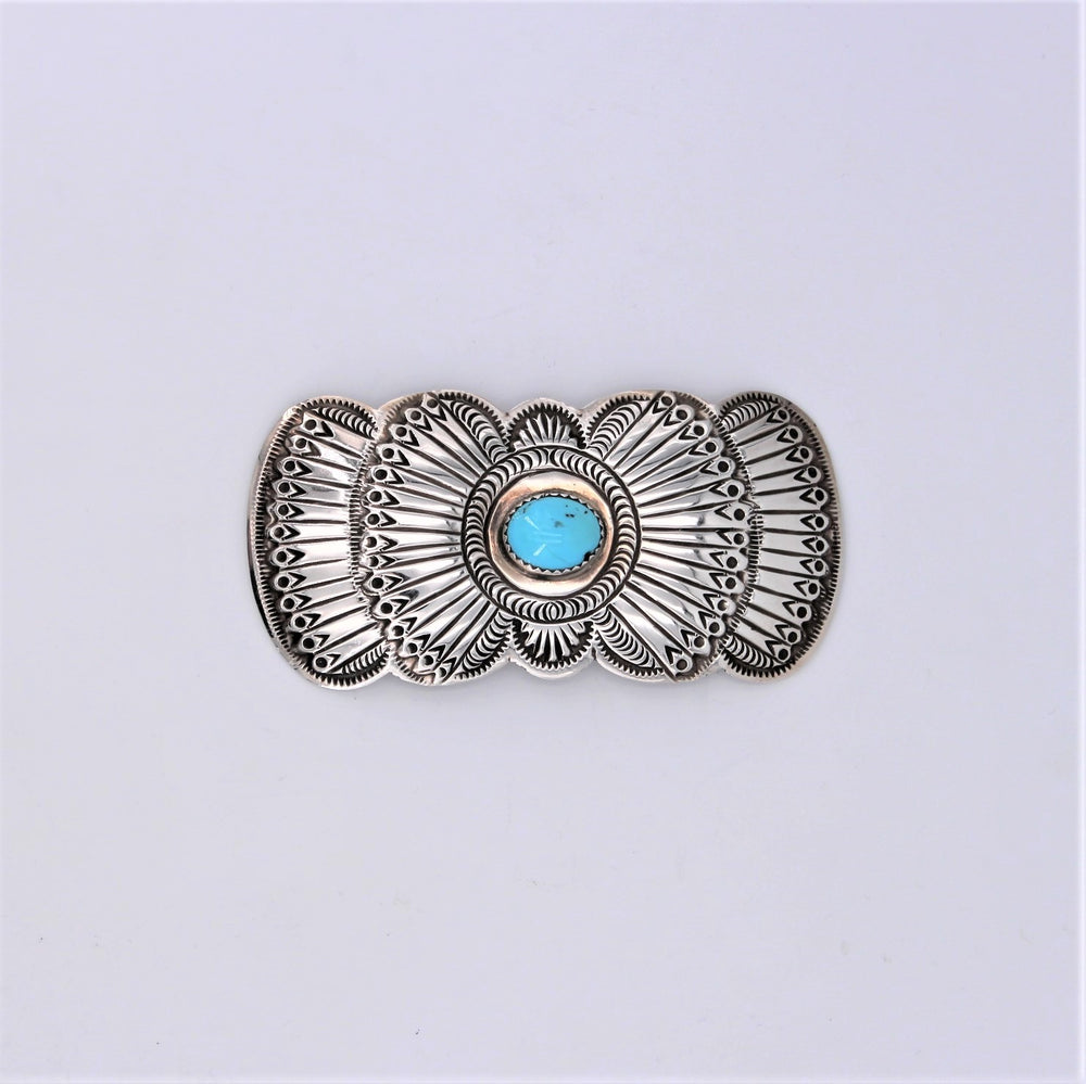 Turquoise & Sterling Silver Stamped Pin