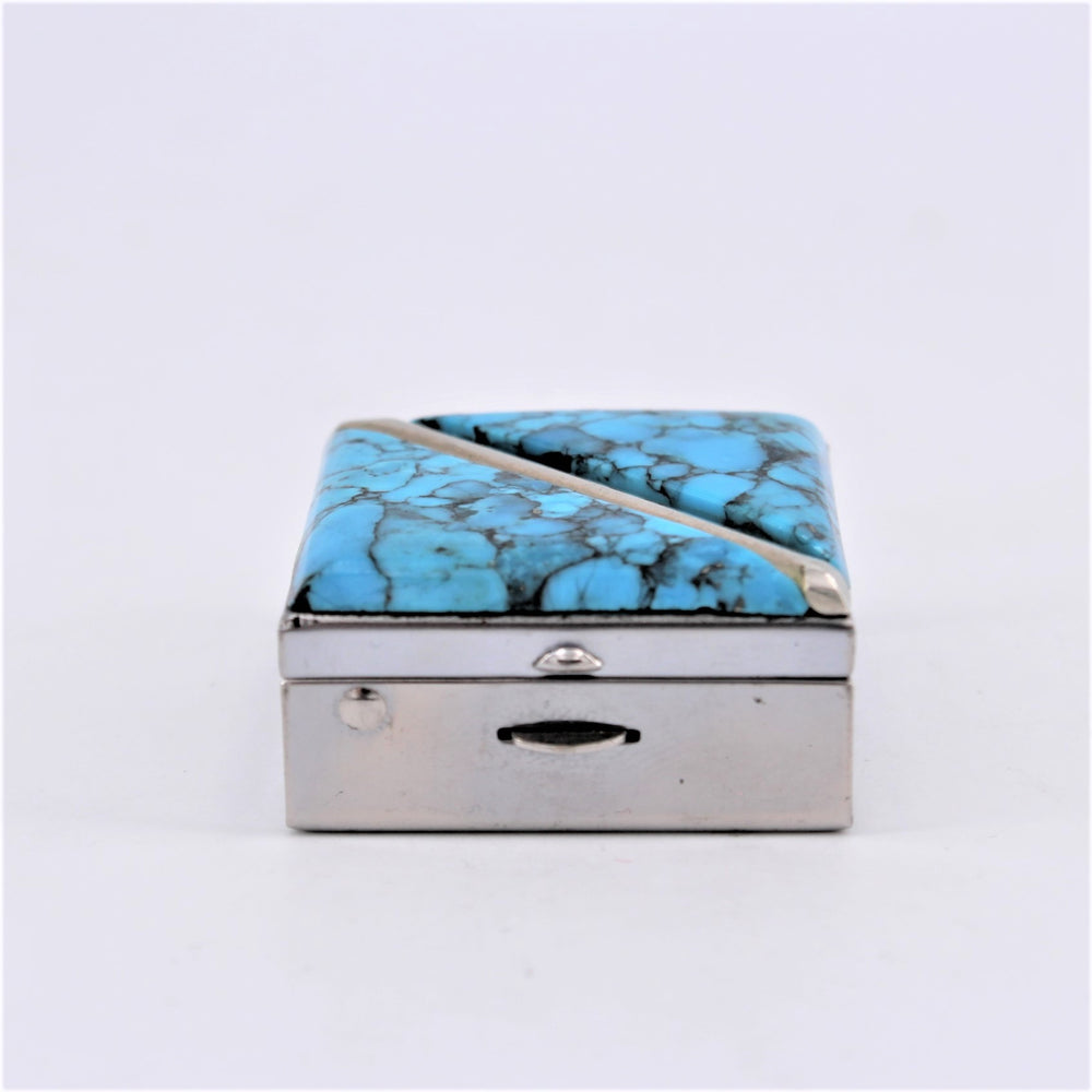 Vintage Sterling Silver & Turquoise Inlay Pill Box