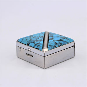 Vintage Sterling Silver & Turquoise Inlay Pill Box