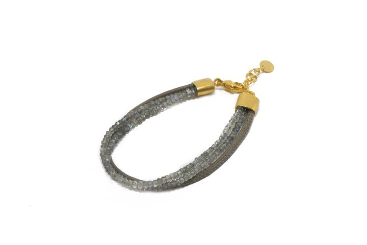 Labradorite and Leather Bracelet