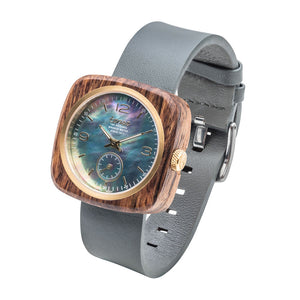 Robson Teak Wooden Watch w/ Blue Leather Band