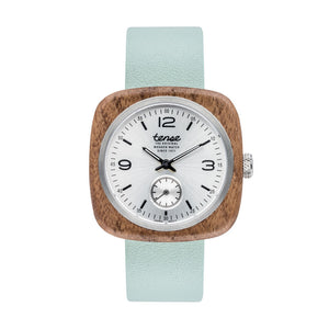 Robson Wooden Watch with Walnut and Mint Leather