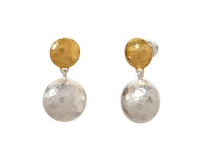 Lentil Silver Drop Earrings, double, 'kissed' with 24k Gold