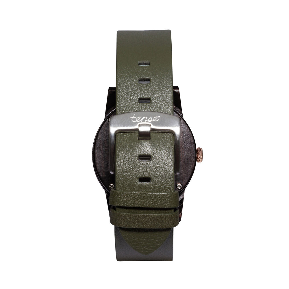 Small Leather Hampton Wooden Watch with Walnut/Olive