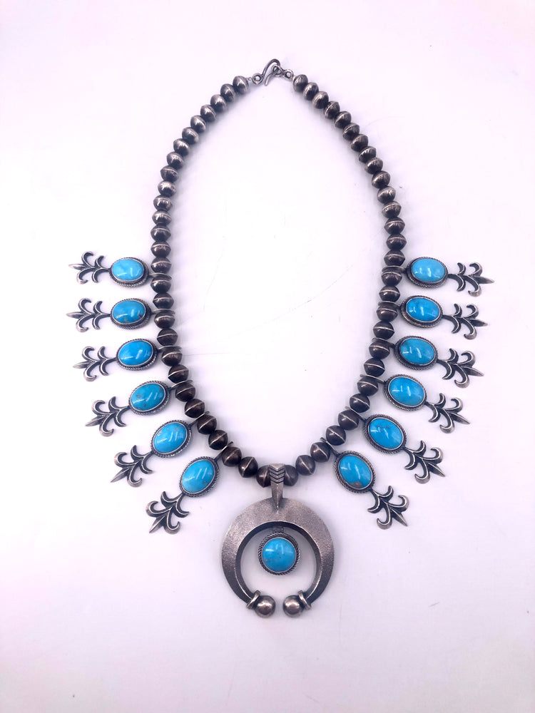 Navajo Victor Moses Begay VMB Signed Sterling Silver Turquoise Squash  Blossom Necklace - Kenneth Maxymowich Jewellery